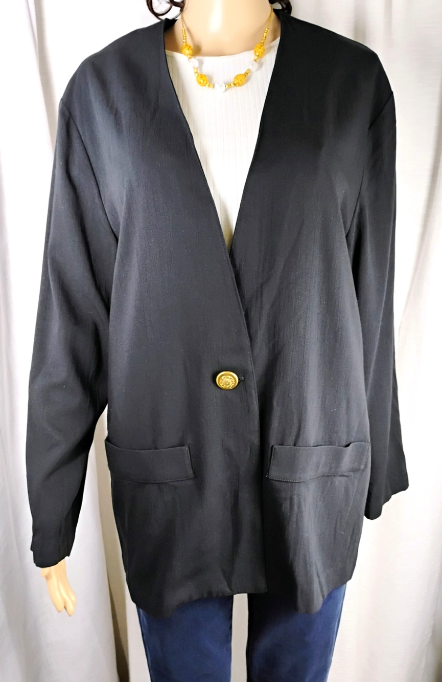 VTG New York Clothing Co Lagenlook Longline Blazer Black Minimalist USA Medium